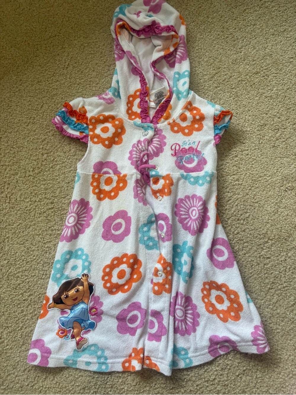 Dora Friends Floral Hooded Kids Terry Swim Coverup Toddler Girls 3T